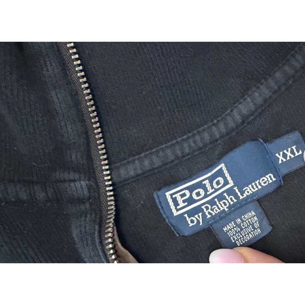 Vintage Polo Ralph Lauren 1/4 Zip Cotton Sweater Black Big Pony POLO Horses XXL‎ - Picture 4 of 5